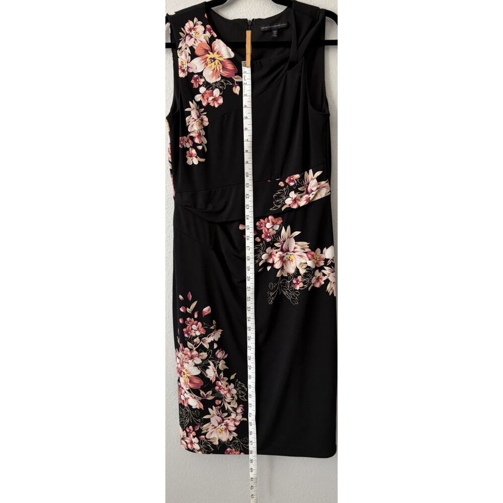 White House Black Market Black Floral Sheath Dress V-Neck Knee Bodycon Sz 12